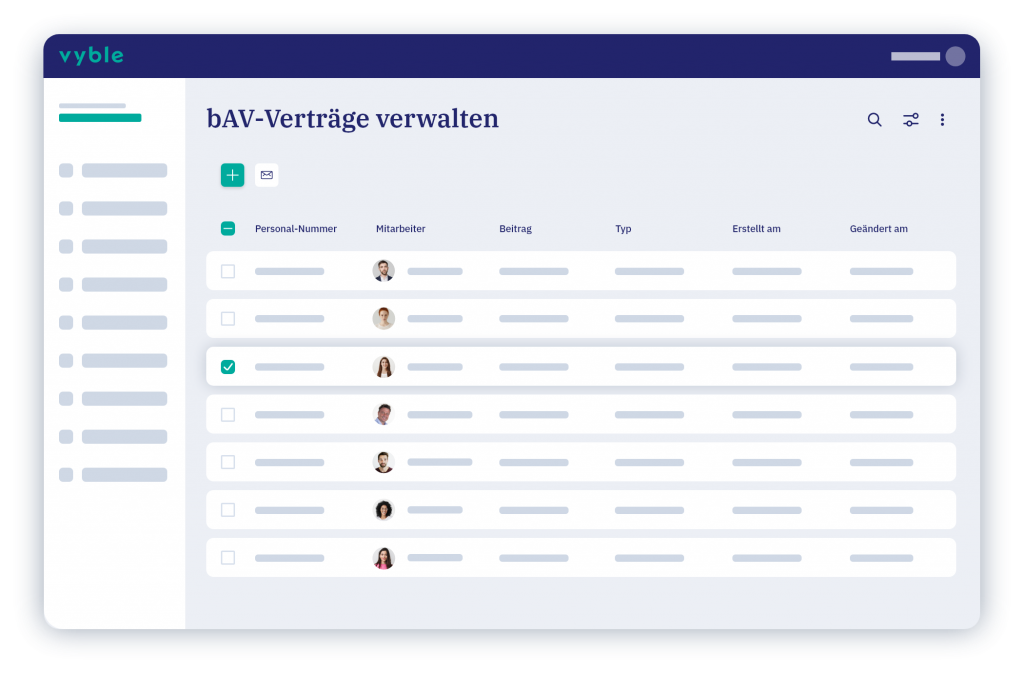 vyble® Mockup: bAV-Verträge verwalten