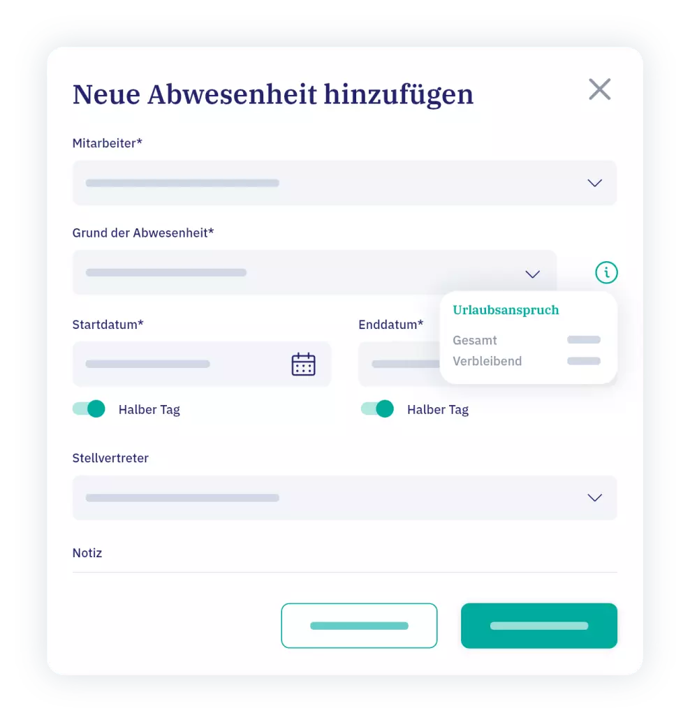 vyble® Mockup: Neue Abwesenheit hinzufügen