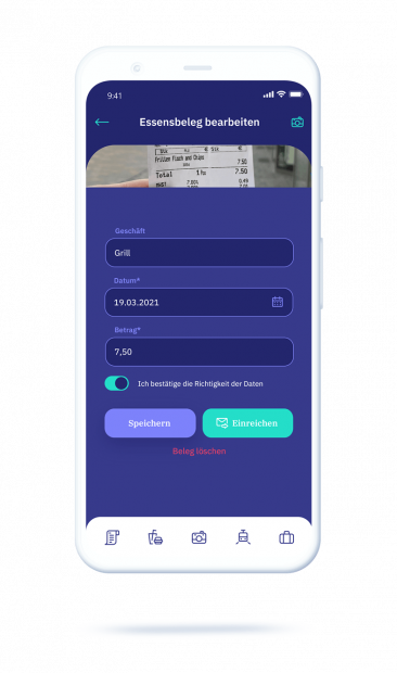 vyble® MyExpenses App: Beleg bearbeiten Mockup
