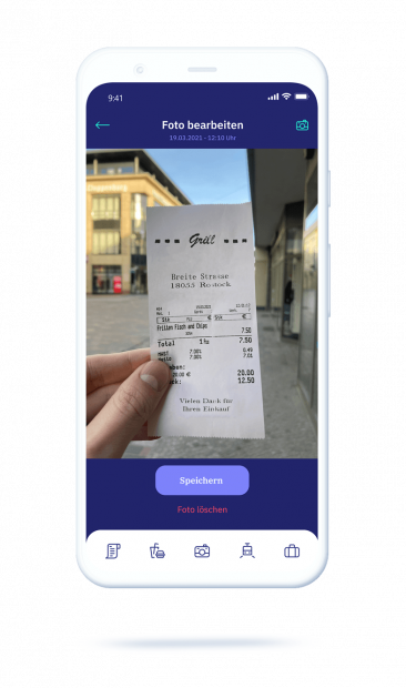 vyble® MyExpenses App: Beleg einreichen Mockup