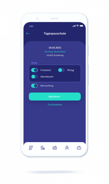vyble® MyExpenses App: AuslagenTagespauschale Mockup